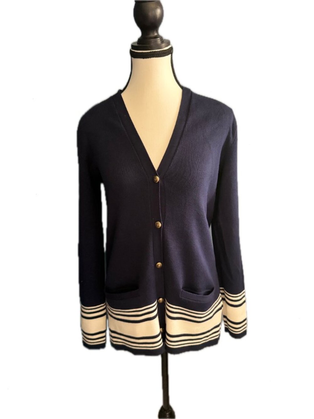 Ralph Lauren Purple Label Cotton / Cashmere Navy Striped Sweater, size small